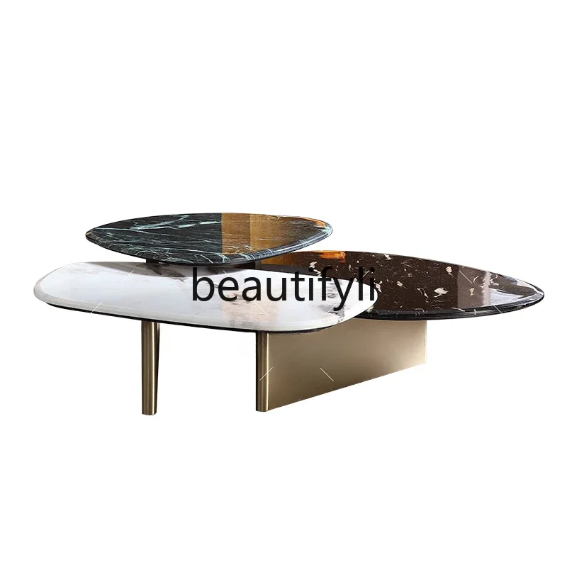 LXHigh-grade special-shaped marble coffee table color matching personalized stainless steel high and low coffee table combinatio