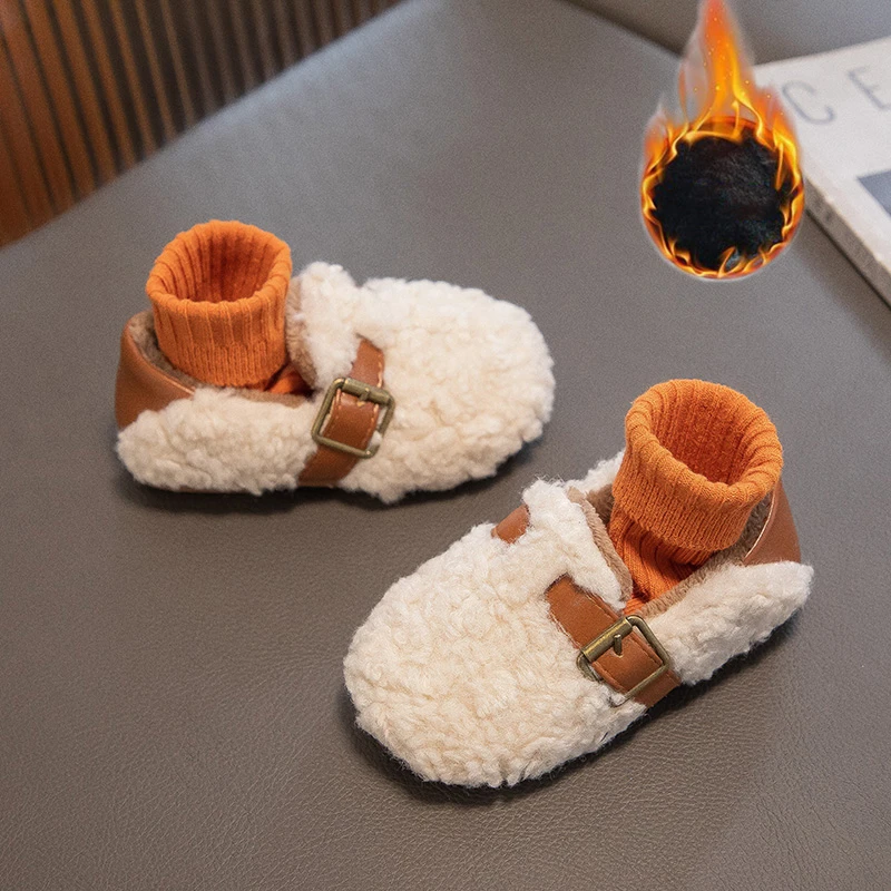 حذاء قطني دافئ مبطن بلون سادة للأطفال شتوي للأولاد والبنات حذاء قطني كاجوال للأطفال غير قابل للانزلاق