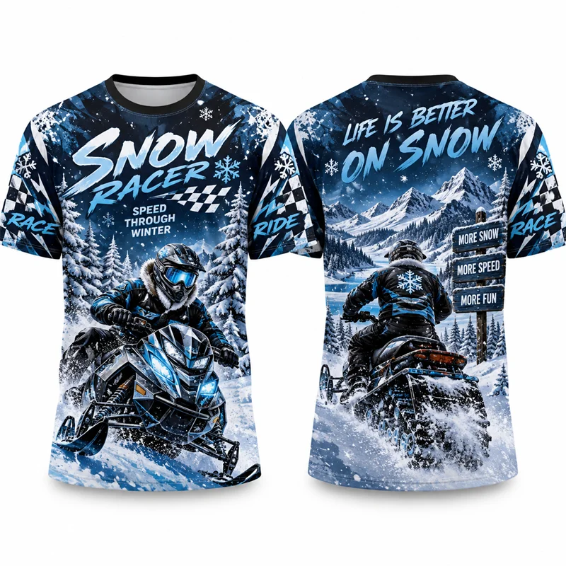 Christmas Snowman Motorcycle T Shirt Men Winter Snow Racer Biker Graphic Short Sleeve Xmas Holiday Streetwear Casual Fashion Top
