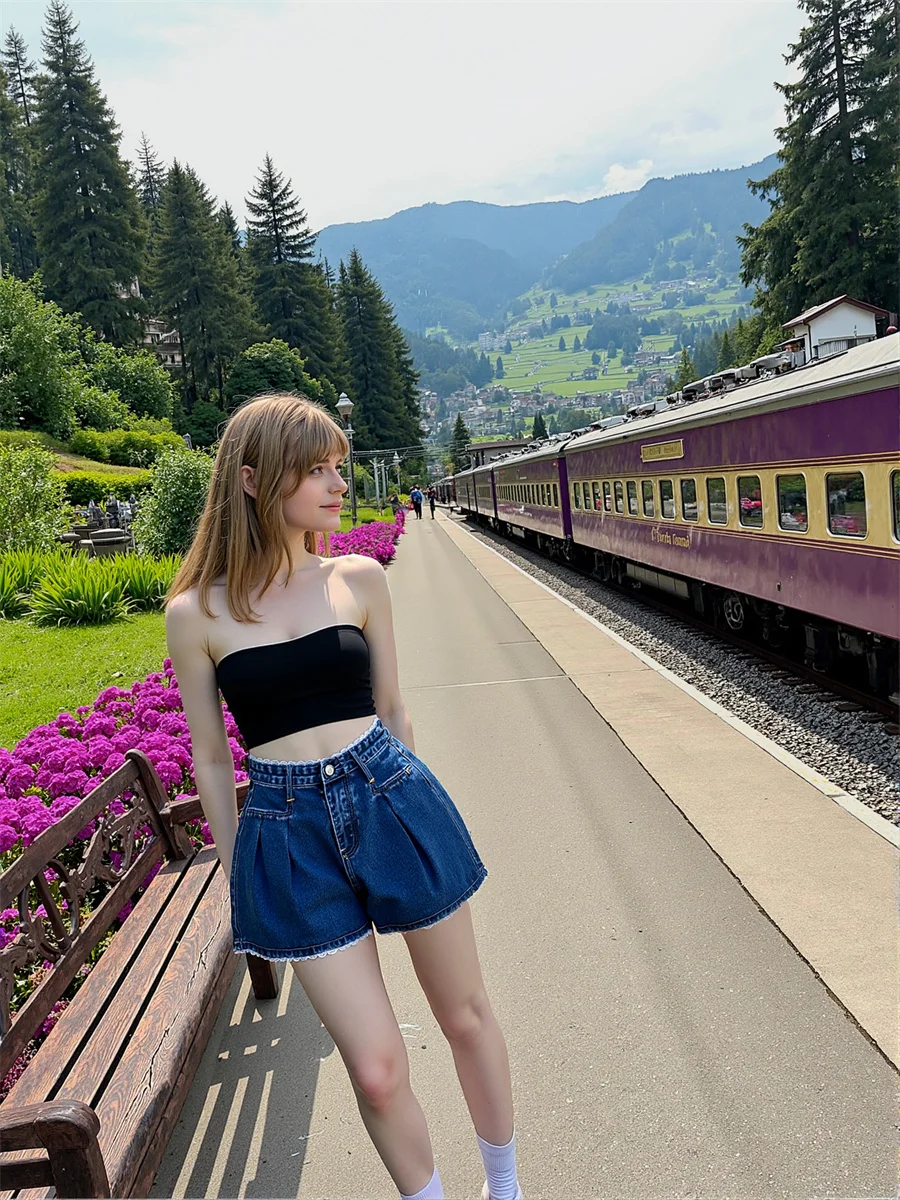 Pantalones cortos vaqueros de color azul oscuro para mujer, bonitos pantalones cortos Kawaii estéticos para niñas, estudiantes universitarios Preppy, Mini volantes plisados de verano Y2K