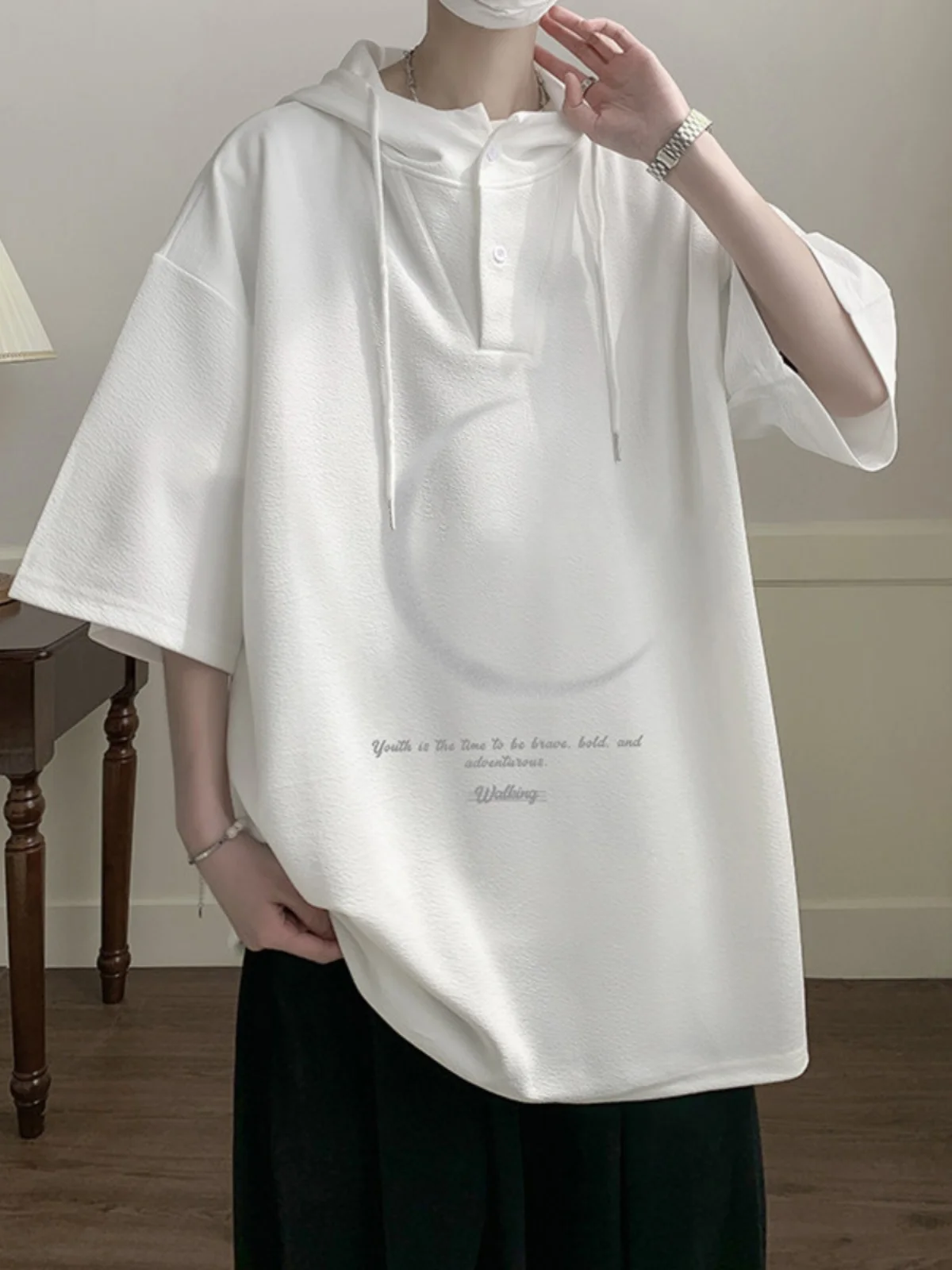 

Youthful Hooded ort Sve T-irt for Boys Heavyweight Summer f Sve Sweatirt Trendy Brand Polyester Fiber Qui Dry