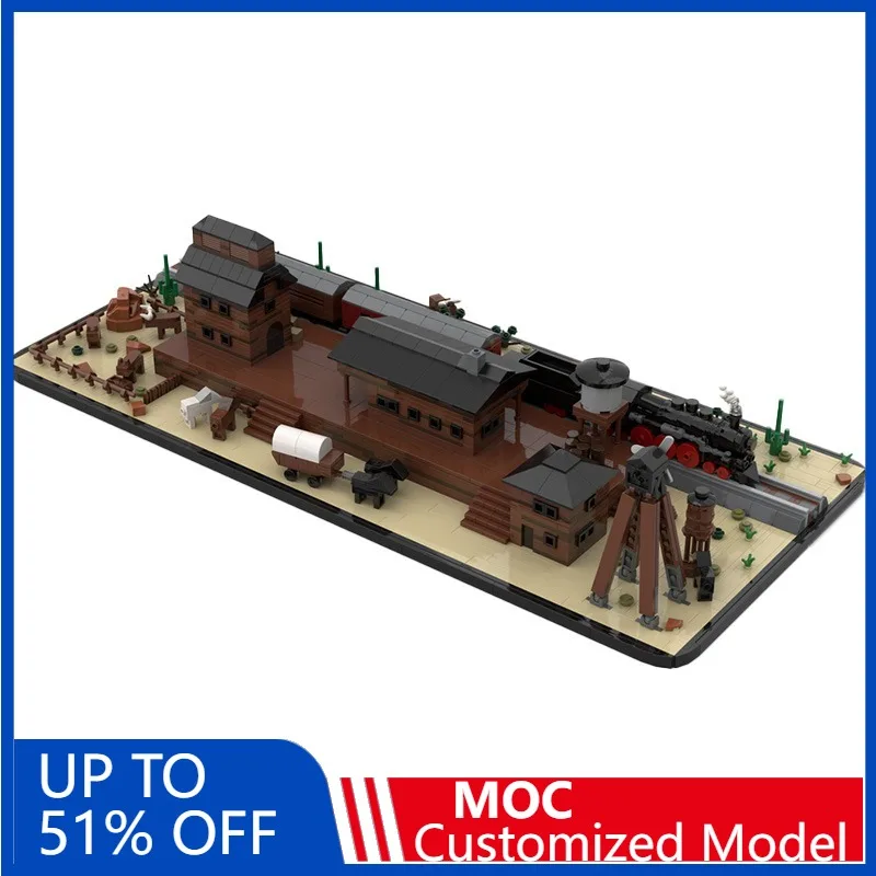 

2157 PCS MOC Western Train & Station Mini Model Building Blocks Creative Assembly Educational Kids Toy Christmas Display Gifts