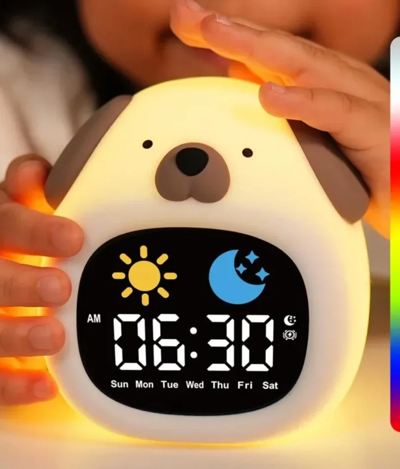 Alarm Clock for Kids Puppy-Shape Toddler Sleep Training Clock Cute Touch Night Light for Children Bedroom