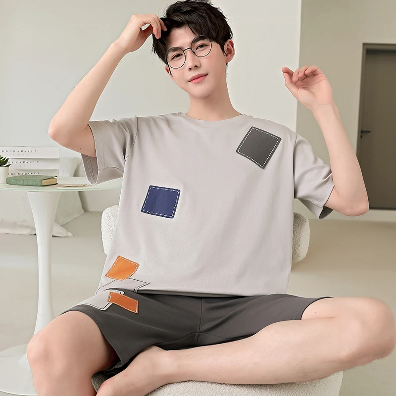 2024 Summer Men’s Sleepwear Cotton Cartoon Pajamas Sets For Man Short Loungewear Young Home Wear Fasion Student Pyjama Set Homme