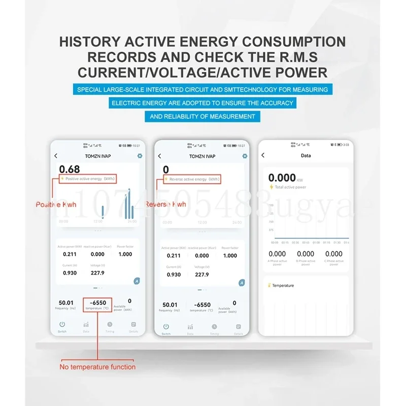 

1P+N 65A WIFI Smart Bidirectional Energy Meter Timer Power Consumption Monitor Kwh Meter Wattmeter