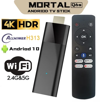 HOT Mortal Q6S 안드로이드 10 4K HDR10 블루투스 크롬캐스트 홈시어터 미디어 플레이어 Allwinner H313 BT5.2 H.265 미니 스마트 TV 스틱 