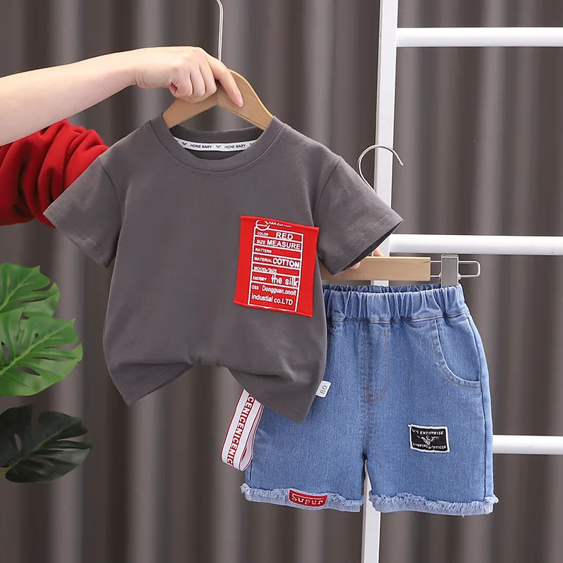 

New Summer Baby Boys Clothes Set Toddler Boys Letter 2-Piece Outfit T Shirt Denim Shorts Casual Infant Children's Clothing