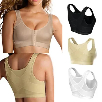 เสื้อกั๊ก Bras S-5XL ปิดด้านหน้าท่าทาง Corrector Lift Up Bra ผู้หญิง Push Up Cross Back ชุดชั้นในกันกระแทกกีฬาสนับสนุนฟิตเนส