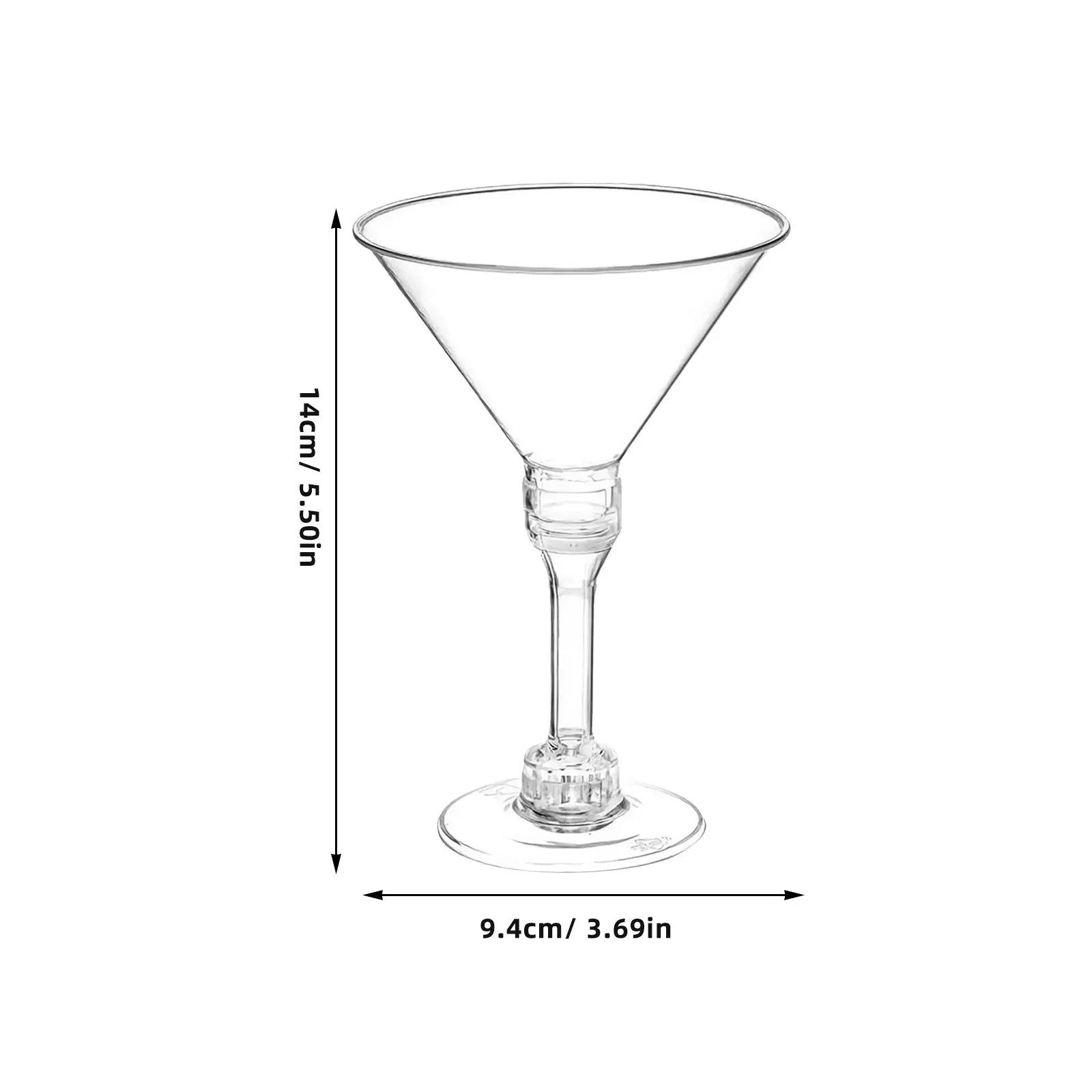 10Pcs Smooth Mellow Plastic Wine Cups Clear Martini Glasses for Cocktails Liquor Beverages Desserts Party Supplies