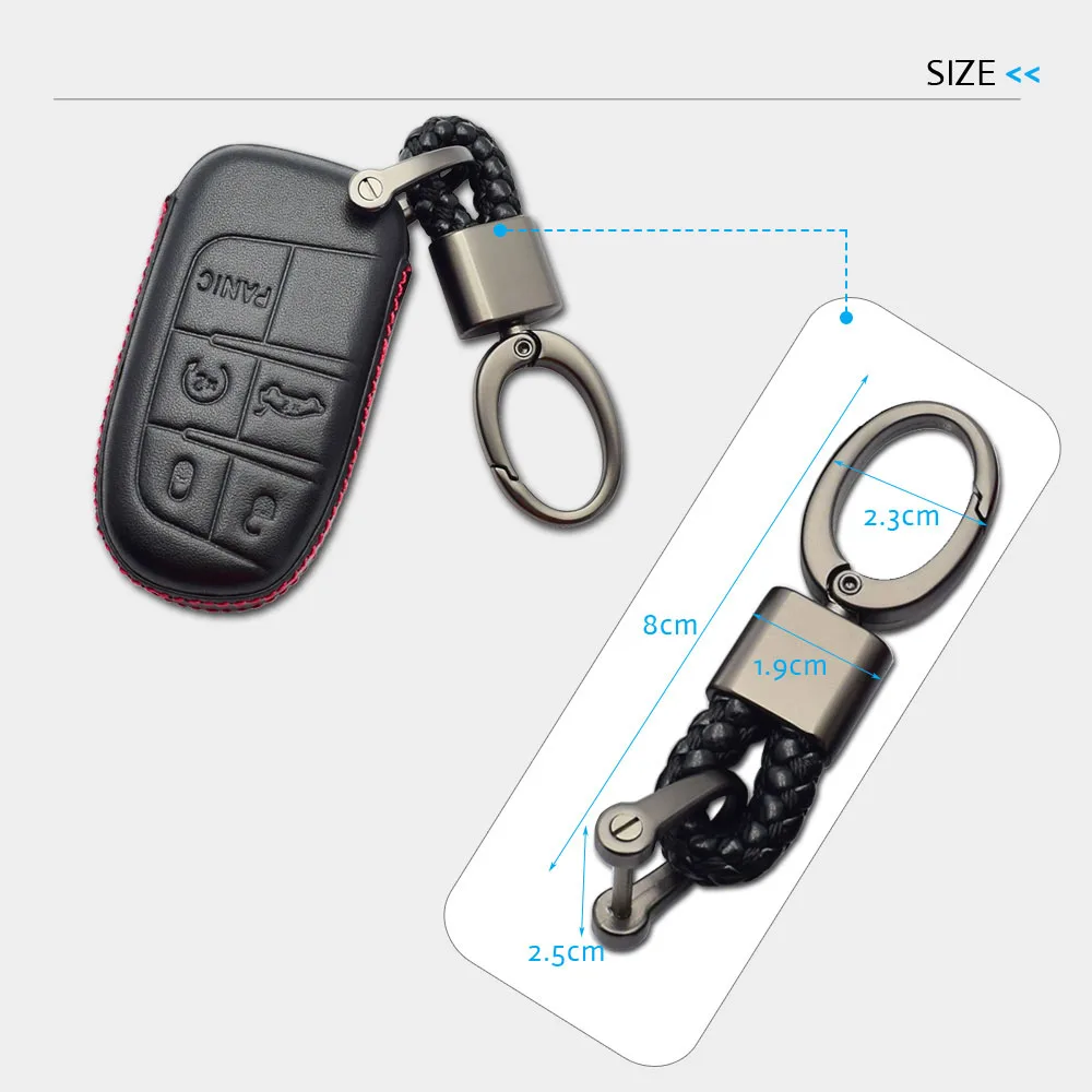 Leder Auto Schlüssel Fall Keychain Für Dodge Charger Challenger Dart Ram Jeep Cherokee Kompass Chrysler 200 300 Fiat Remote Fob abdeckung – Detail 5