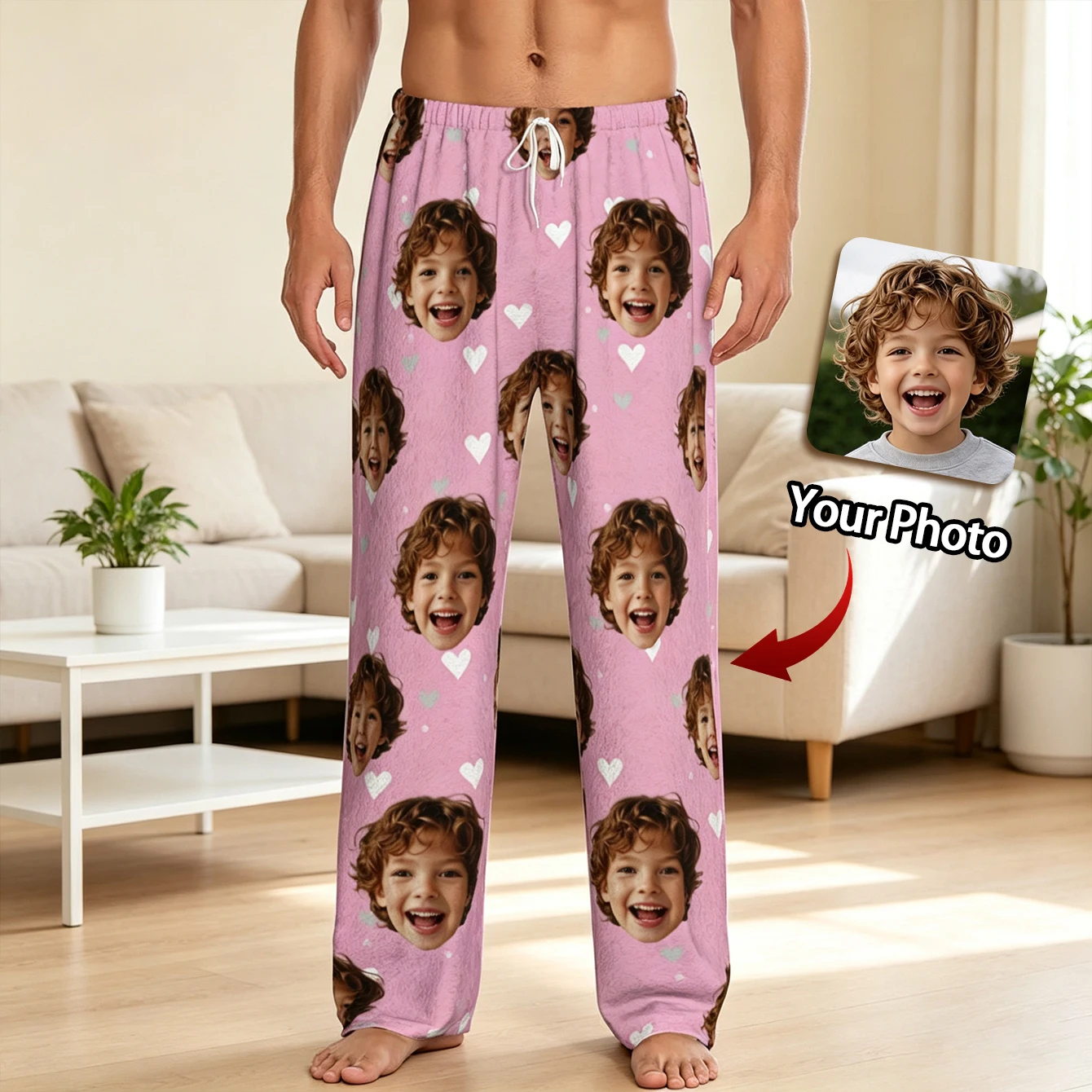 Customized Sleeping Pants with Personalized Facial Photos Long Sleeved Warm Sleeping Pants for Both Men and Women Fun Christmas