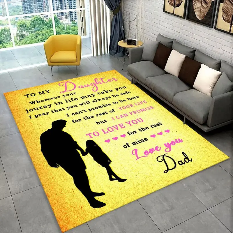 Gift Thanks To My Daughter Letter Present Large Area Rug Non-slip Durable Carpet for Bedroom Living Room Sofa Doormat Home Decor