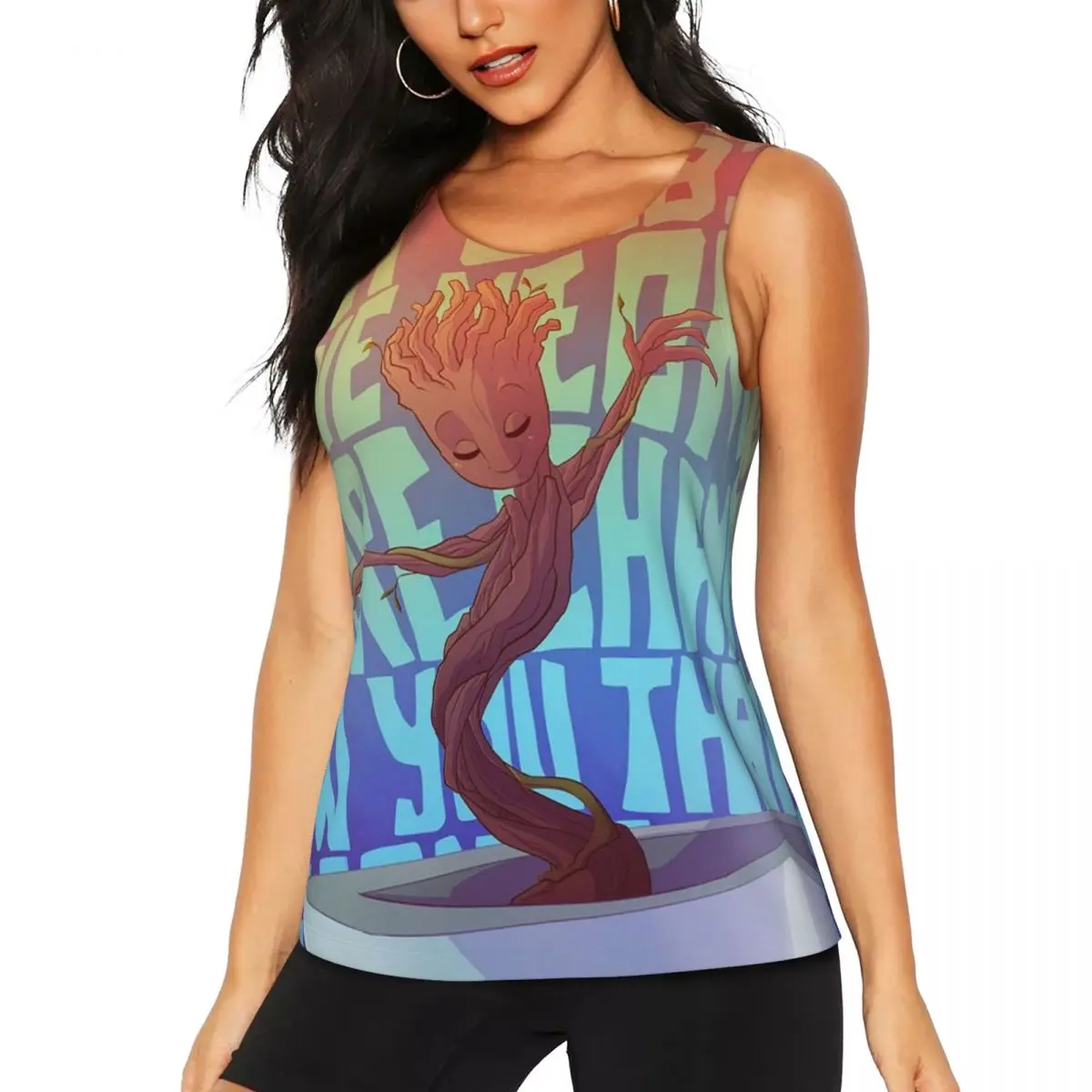 Custom Fashion Action Groot Character Workout Tank Tops Women's Quick Dry Sleeveless Yoga Shirts