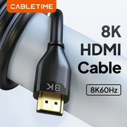 CABLETIME-Cable HDMI a HDMI 2,1, 8K, 48Gbps, alta velocidad, 8K, 60Hz, 4K, compatible con HDMI, para Switch, PC, portátil, TV, dispositivos inteligentes