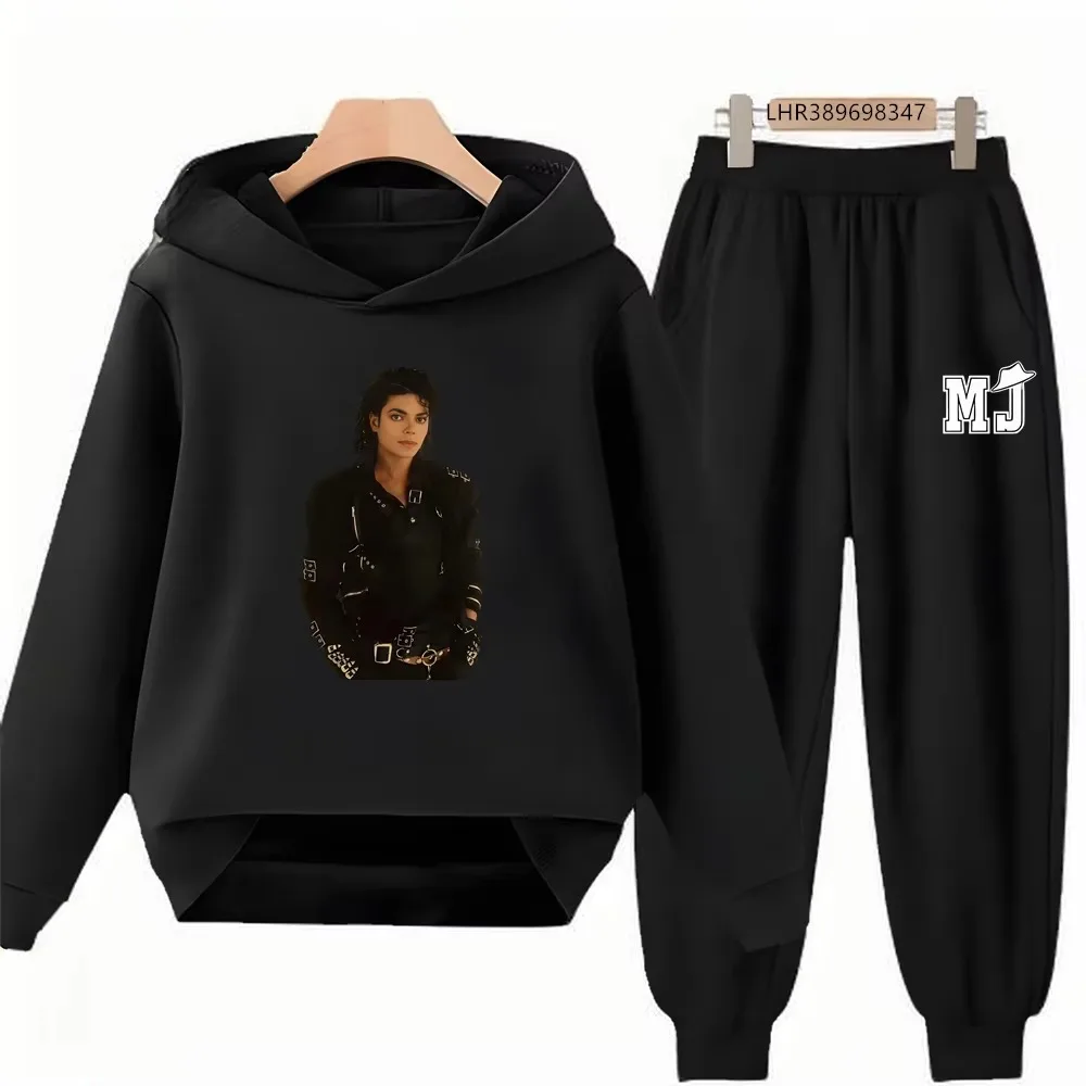 Michael Jackson Print Kinder-Hoodie+Hosen-Set Schwarz 3-12 Jahre Mädchen Rosa Sweatshirt-Sets Jungen Hosenanzüge Herbstkleidung – Detail 12
