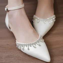 Summer Lady Banquet New Women's Shoes Back Strap Pointed Rhinestone Low-Front Cover Foot Flattie Casual Shallow Simple Sandals