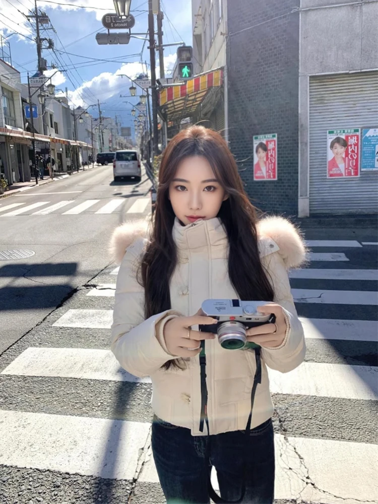 Women's Hooded Quilted Jacket Coat Thickened Winter Warm Cold Proof Short Style Bread Clothes Fur Collar Zipper Closure Long ...