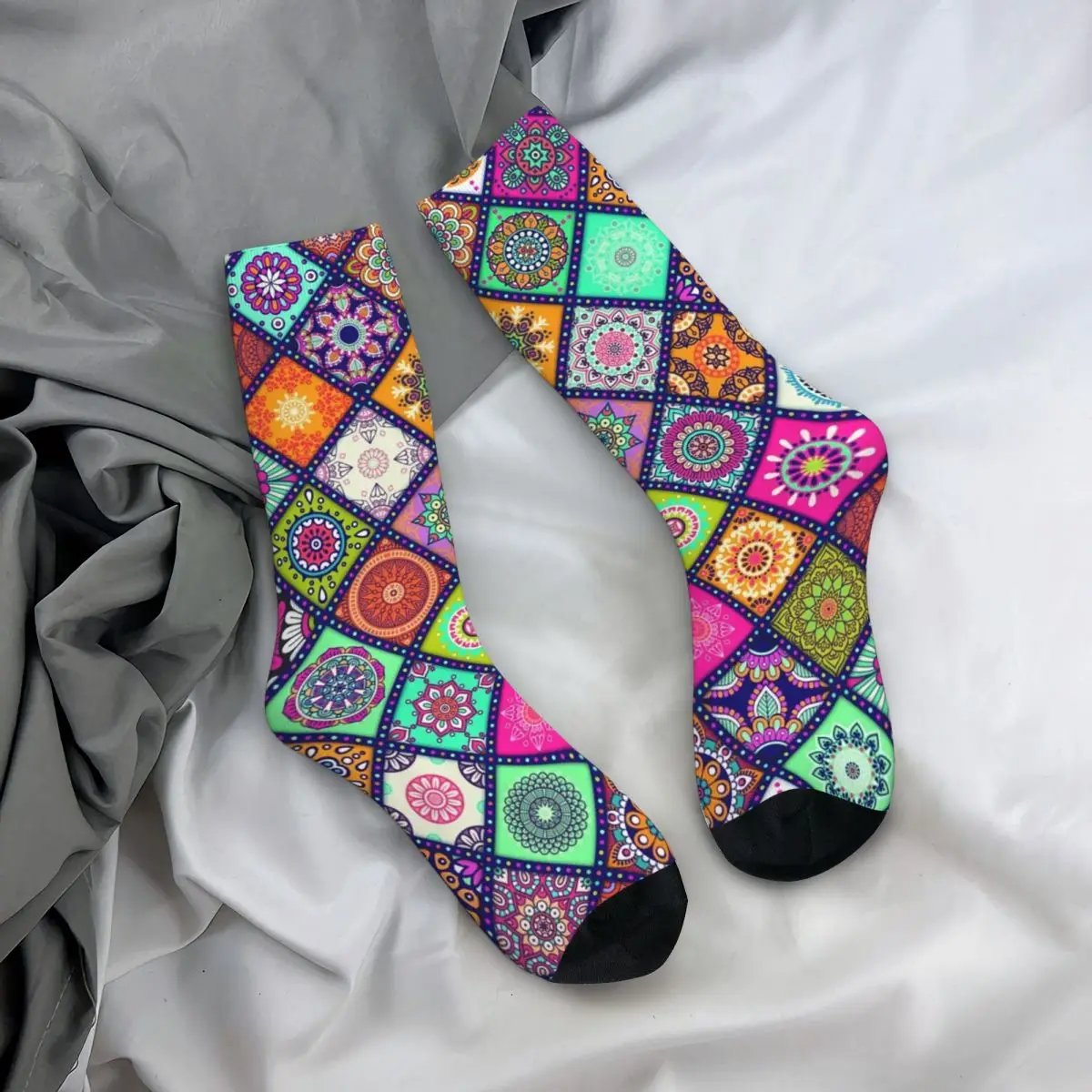 

Всесезонные чулки для экипажа, носки с этническим богемным принтом, длинные носки в стиле хип-хоп, аксессуары для мужчин и женщин, рождественские подарки