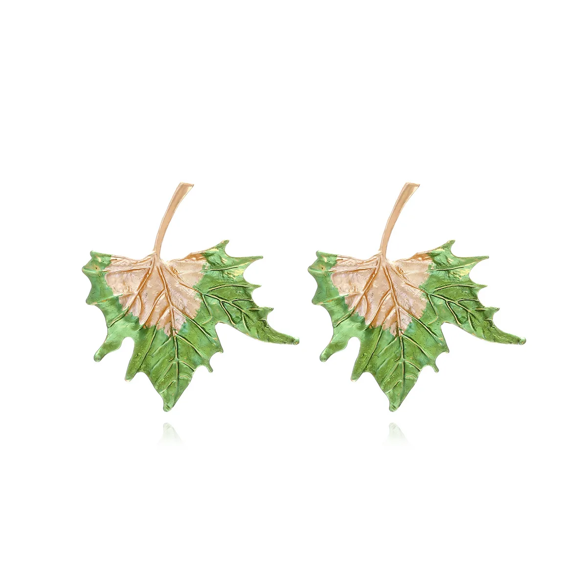 Mori alloy thinly coated oiled maple leaf earrings women's fashion painted leaf stud earrings retro earrings