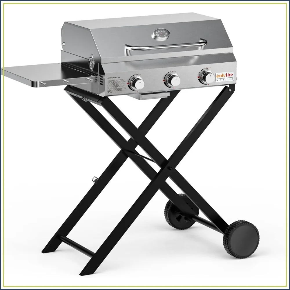 Portable Propane Gas Grill with Foldable Cart for Outdoor BBQ Camping