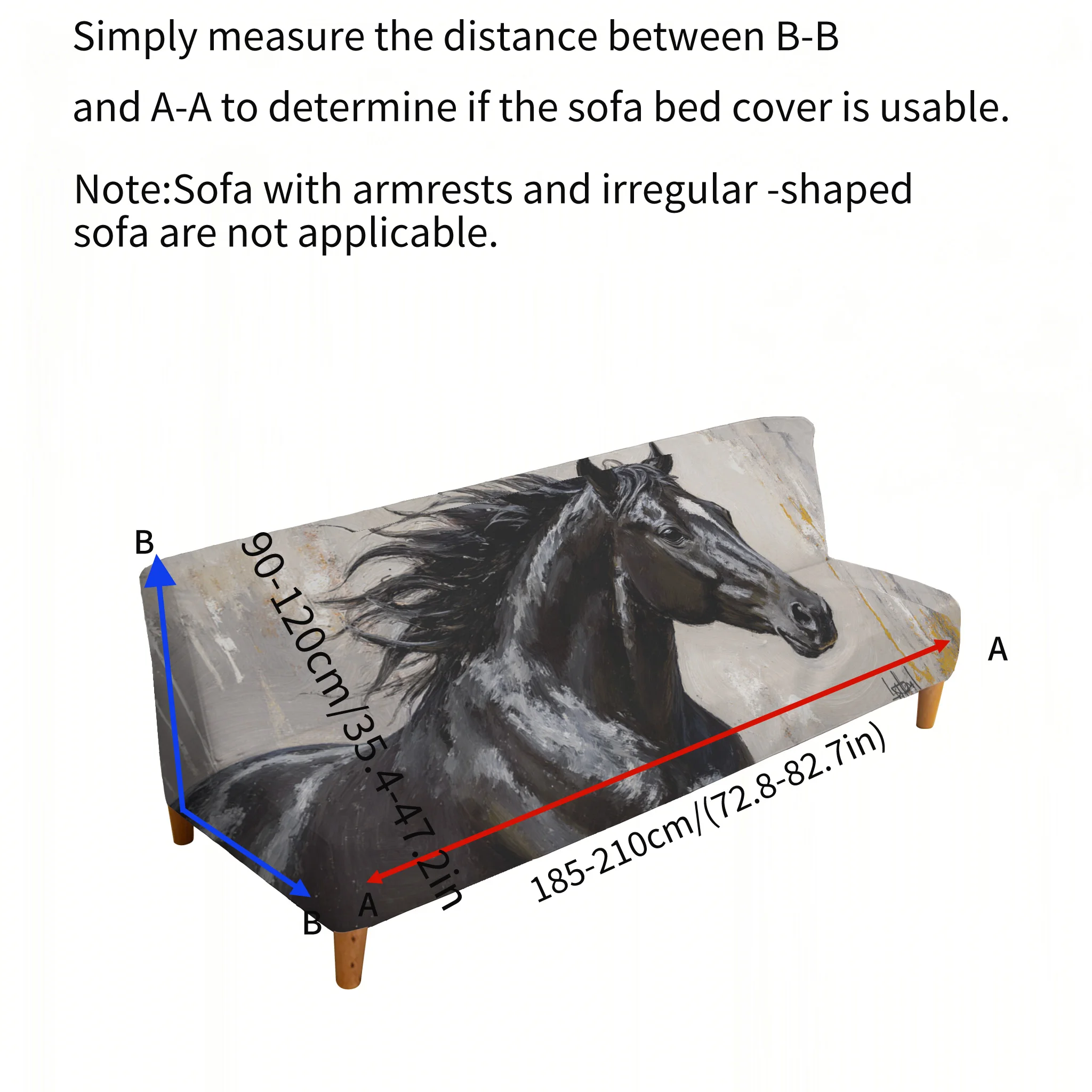 Domineering Dark Horse Sofa Bed Cover, Armrestless Elastic Sofa Cover, Dustproof and Non-Slip Furniture Protective Cover