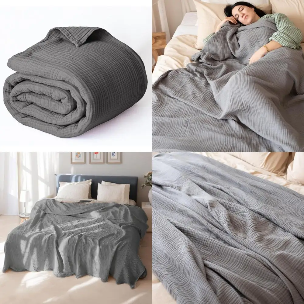 

King Size Cotton Muslin Throw Blanket, 95x110 Inches, Ultra Soft 100% Pure Turkish Cotton Bed Blanket, Gray, Ideal for Comfort a