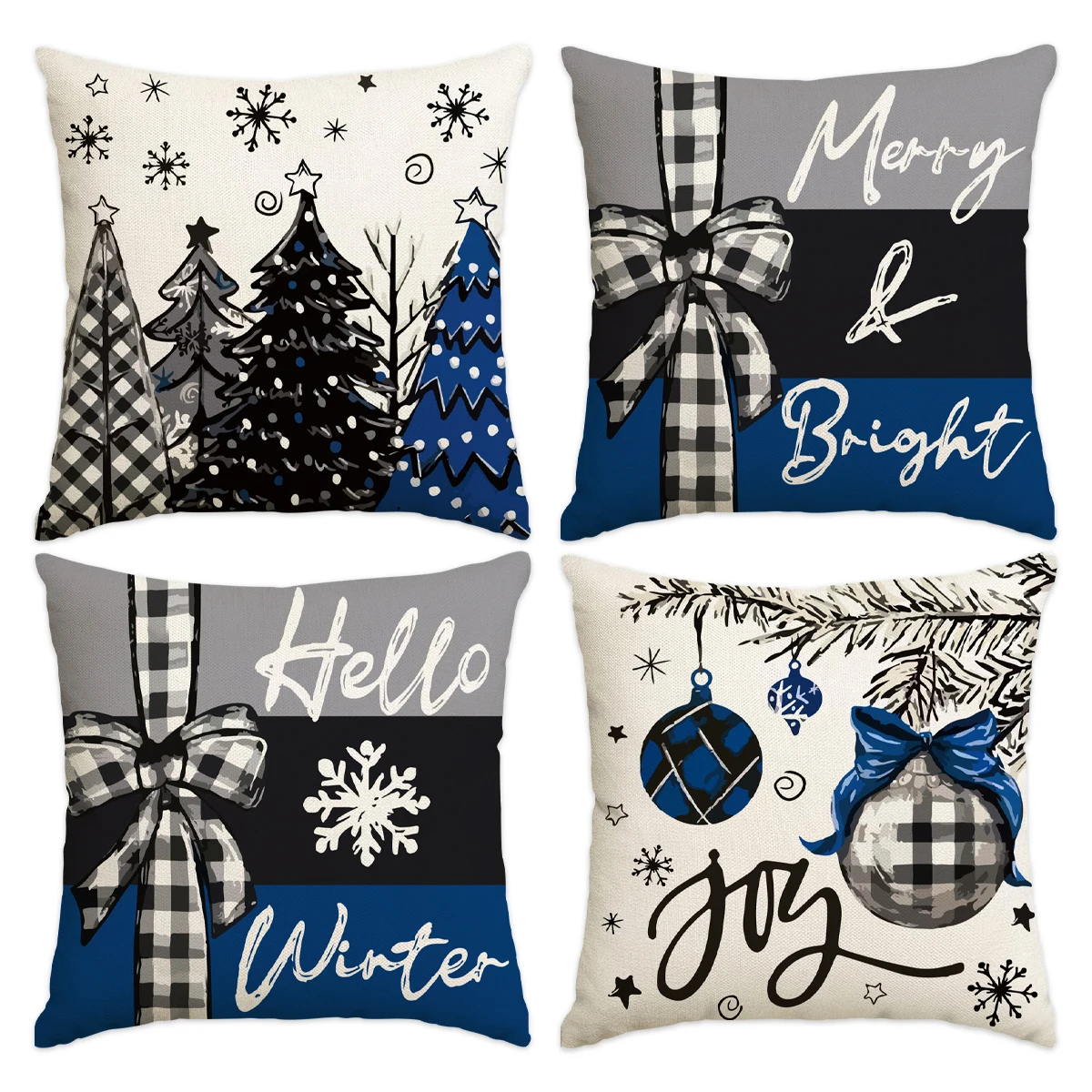 1 \ 4pcs Christmas Pillow Cover Christmas Tree Cushion Cover Decorative Sofa Suitable for Bedroom, Living Room, (No Pillow Core)