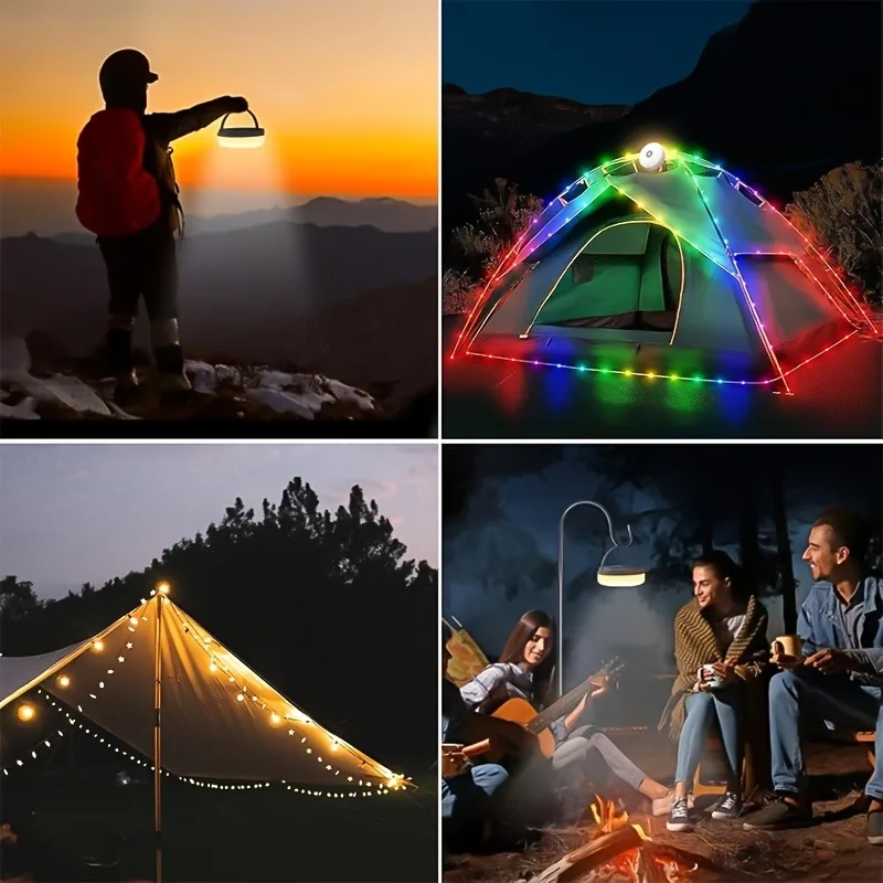 ไฟแคมป์ปิ้งแบบสายยาว 32.8 ฟุต 1 ชุด ตัวเลือกแสงแบบอุ่น/ขาวแบบ 2-in-1 ชาร์จซ้ำได้เพื่อการจัดเก็บที่ง่ายดาย