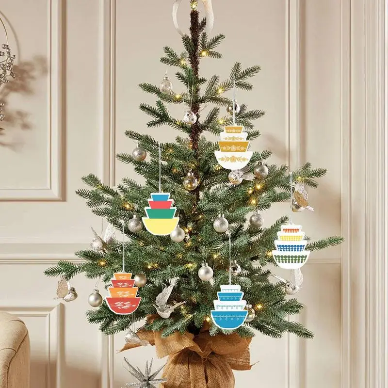 Stack Bowl Christmas Ornament 5 Pieces 2D Seasonal Acrylic Bowls Pendants Christmas Tree Stacker Decoration For Home Workplace