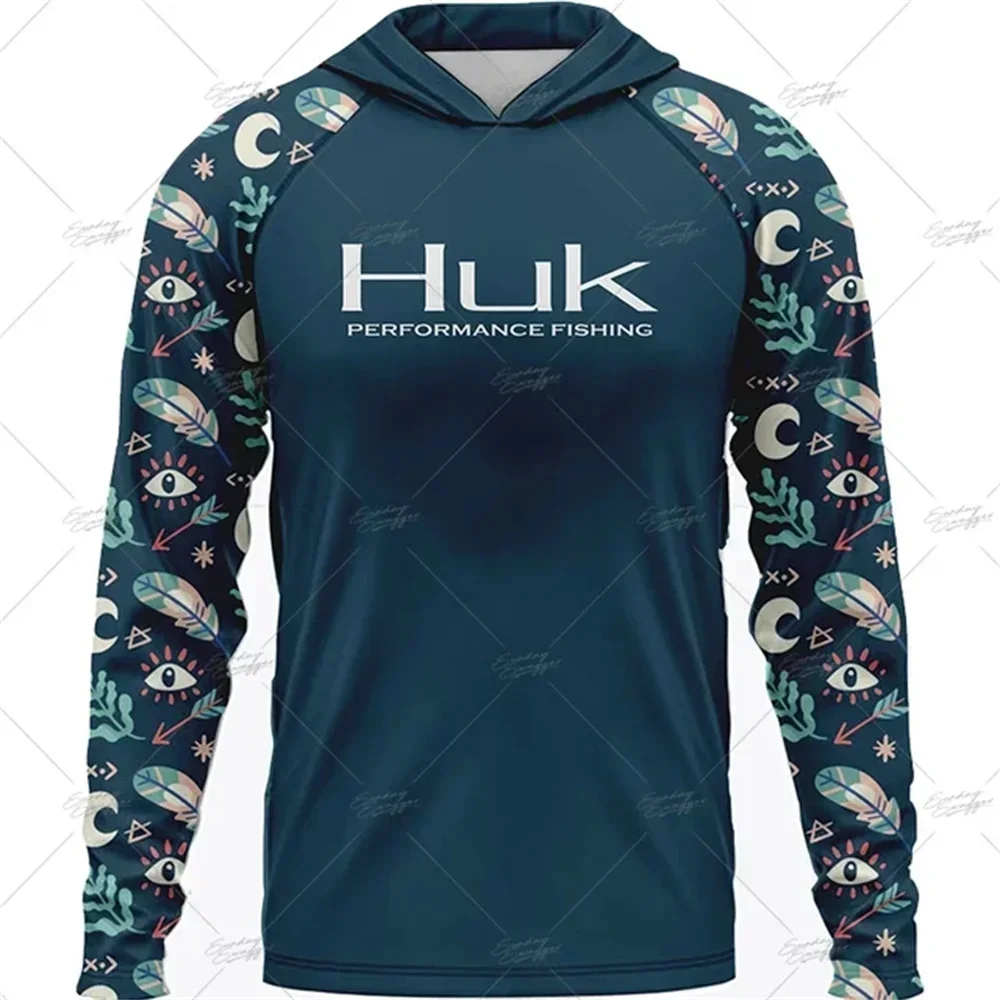 HUK odzież wędkarska letnia bluza z kapturem z długim rękawem Outdoor Fish T shirt ochrona przed słońcem koszula wędkarska szybkoschnąca odzież wędkarska z kapturem