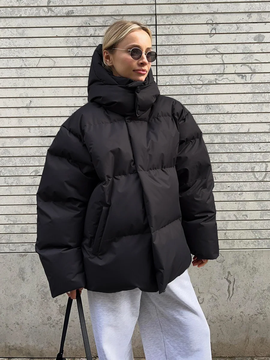 Fashion Thicken Hooded Down Cotton Jacket For Women 2023 Winter Long Sleeve Snow Coat Female Warm High Street Loose Parkas Oute