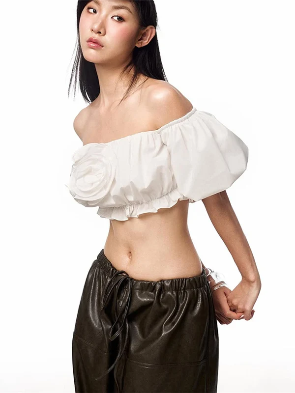 Sisjuly Cry Bubble Sve T-shirt Dames ort Sve One-shoulder Buik-Baring Top Veelzijdig Zomer Faion Polyester Sp...