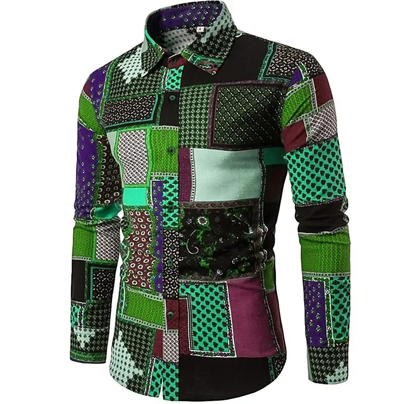 Men's Shirt Button Lapel Rainbow Other Prints Everyday Outing Long Sleeve Tops Comfortable Stylish Design Boho