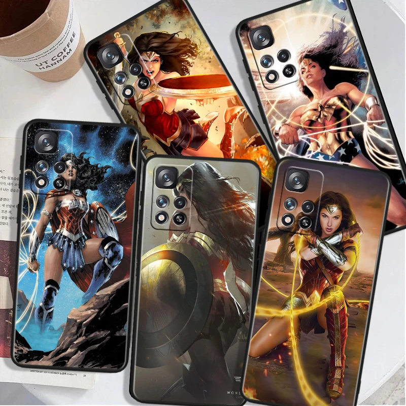 Cute Wonder Woman For Xiaomi Redmi Note 13 12 11T 11E 11S 10T 10S Turbo Pro Plus Max Lite Black Soft Phone Case