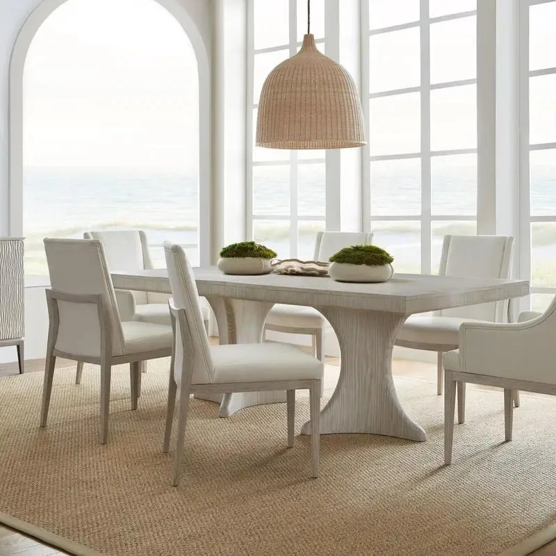 Modern Rectangular Solid Pine Dining Table Double Base Hourglass Design Wooden Home Furniture