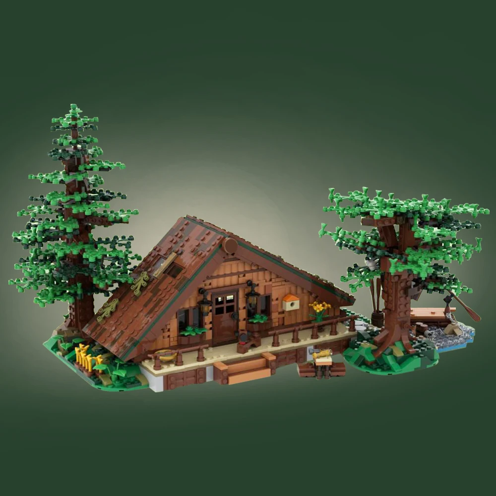 MOC 143807 Forest Cabin Ancient Architecture Wilderness Cottage Building Blocks House Treehouse Landscape Series Bricks Toy Gift