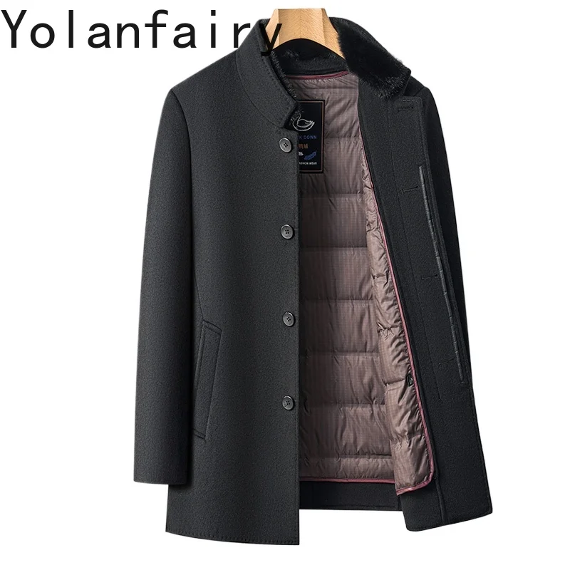 

YOLANFAIRY двустороннее кашемировое пальто, новое осенне-зимнее 100% кашемировое мужское пальто с воротником из норки, средняя куртка-пуховик Abrigo