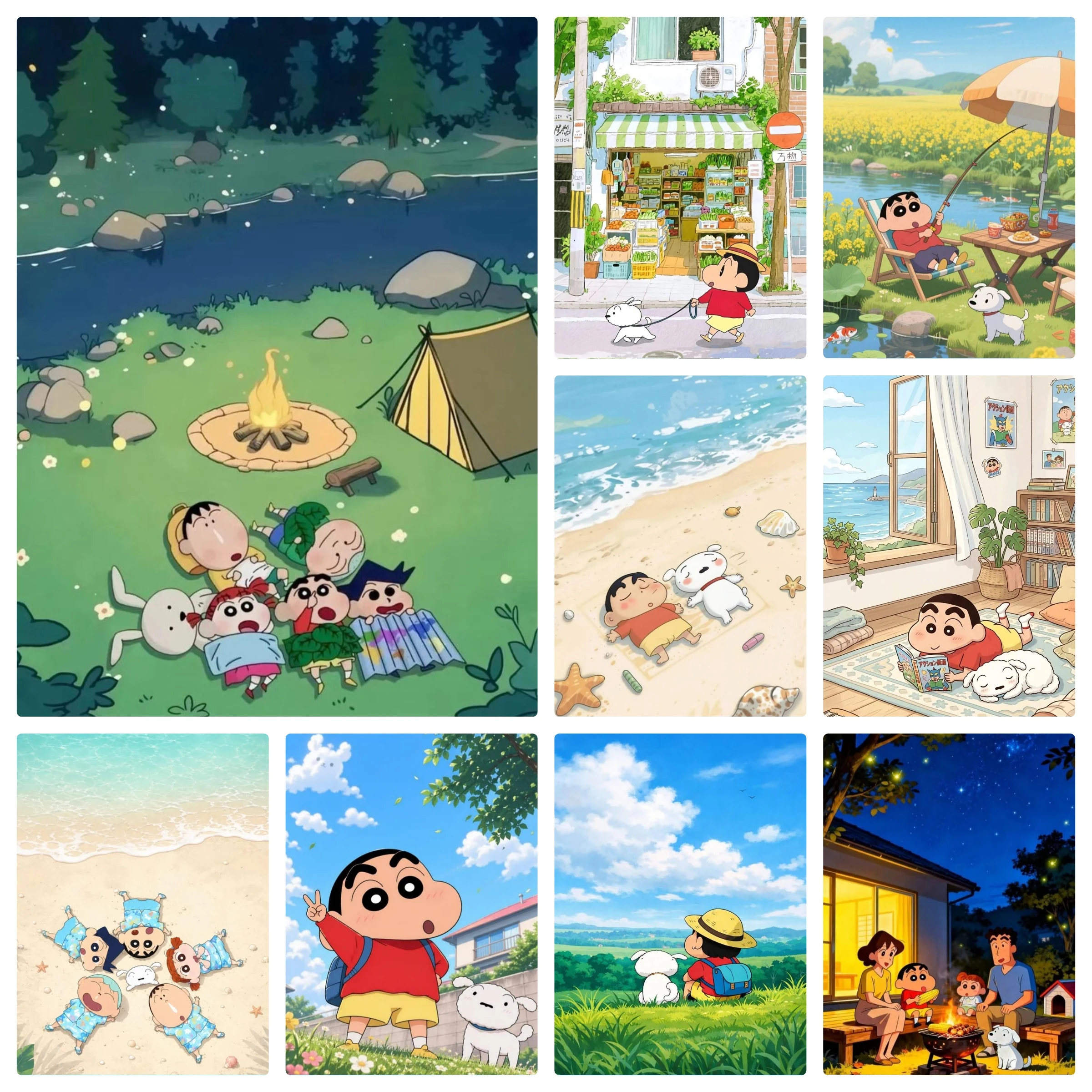 DIY Diamant-Malerei-Set Crayon Shin-chan Szene Anime-Kunst Vollflächiges Strass-Mosaik Wanddekoration Bastelset Heimdekoration Geschenk