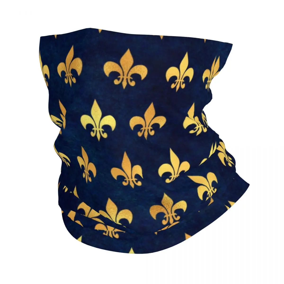 Custom Royal Gold Blue Grunge Fleur De Lis Bandana Neck Warmer Men Women Winter Ski Hiking Scarf Gaiter Lily Flower Face Cover