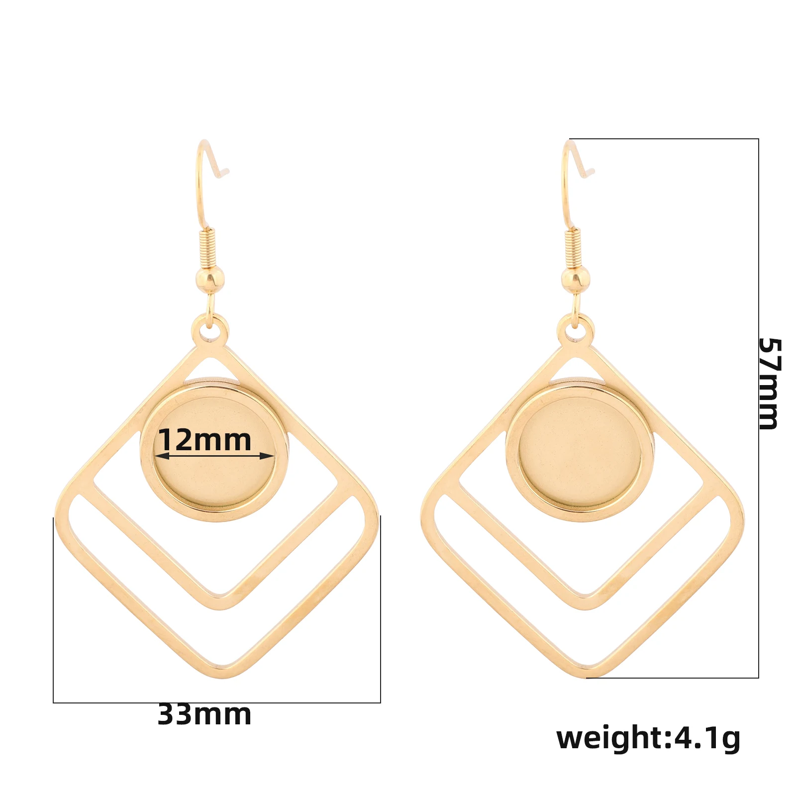 6pcs Stainless Steel Double Square Frame Earring Base Blanks