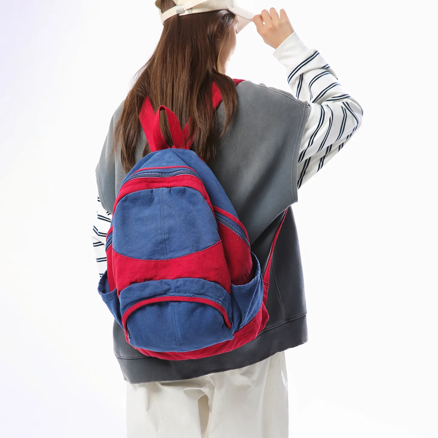 Canvas Backpack Women Men Retro Student Schoolbag Large Capacity Travel Rucksack Casual Outdoor Hiking Daypack with Side Pockets