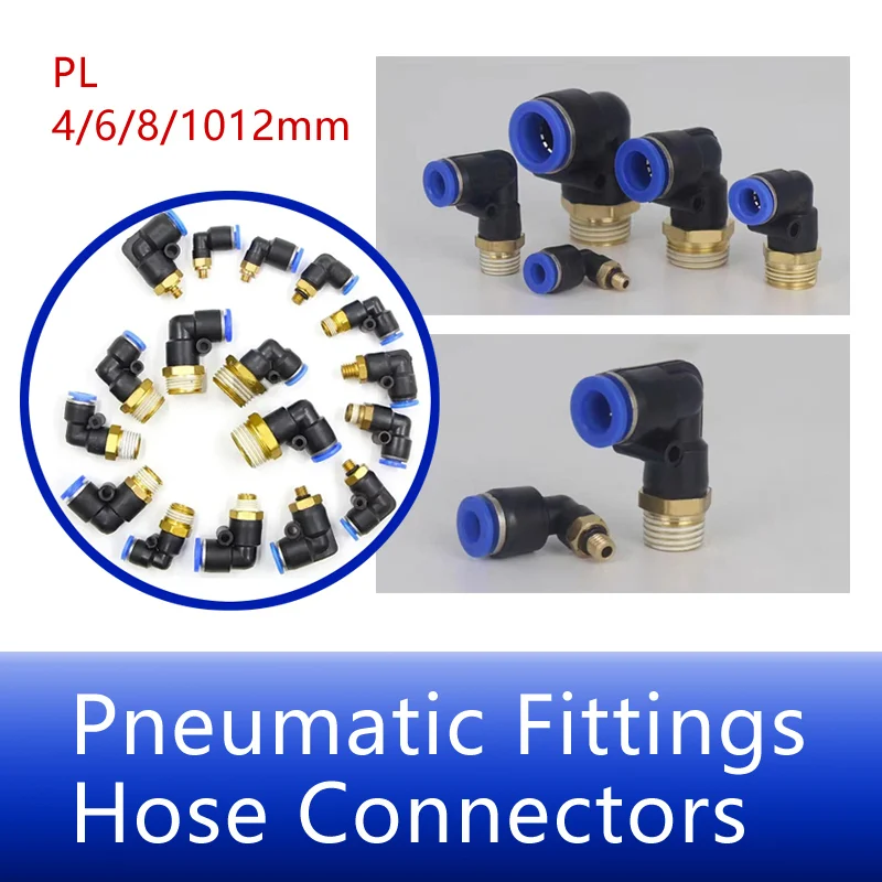 

50/100/500PCS Pneumatic Air Connector PL 4 6 8 10 12mm Thread 1/8 1/4" 3/8" 1/2" Trachea Elbow Air Fittings Hose Quick Connecto