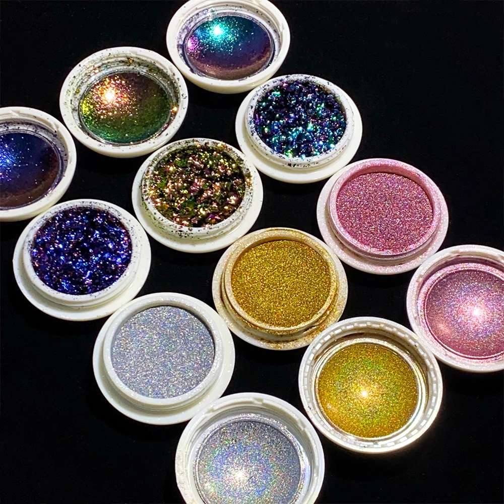 Polvo holográfico para uñas cromado de arcoíris, pigmento de espejo metálico láser Aurora, efecto camaleón dorado y plateado, polvo para frotar uñas, 6/8 Uds.