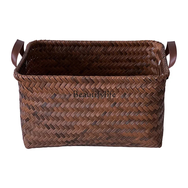 Premium Storage Basket for Laundry, Imitation Rattan, Pu Handle, Dolly Tub, Snack Toy