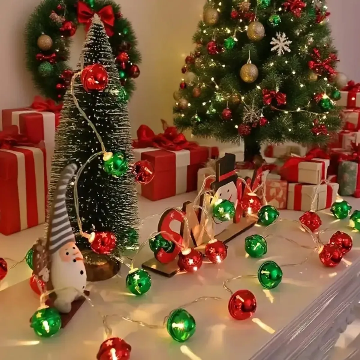 1 قطعة 10/20/30 LED عيد الميلاد جرس سلسلة أضواء بطارية تعمل بالطاقة الجنية ضوء مناسبة لحفل الزفاف عيد الميلاد عيد الميلاد تزيين في العطلة