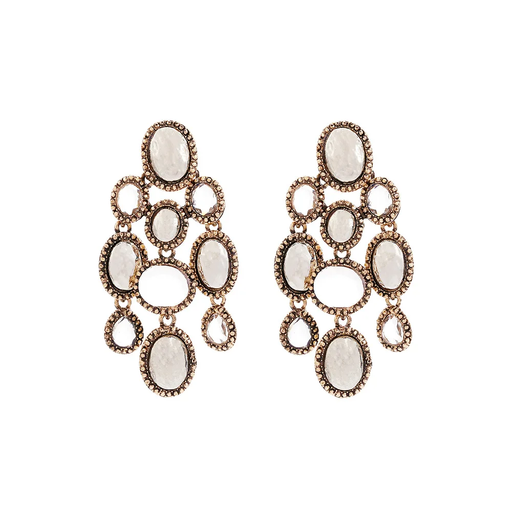Persönliche Metall-Kristall-Strass-Ovale Hängeohrringe für Frauen, Vintage Bohemian Quasten-Ohrringe, Schmuckgeschenk für Feiertage und Partys – Detail 7
