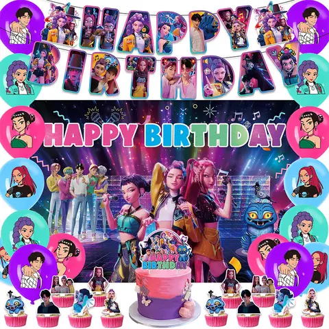 Kpop Demonœ Hunter Decoration Disposable Party Tableware Huntri/x Saga Boys Cake Toppings Hanging Cloth Party Supplies Decor