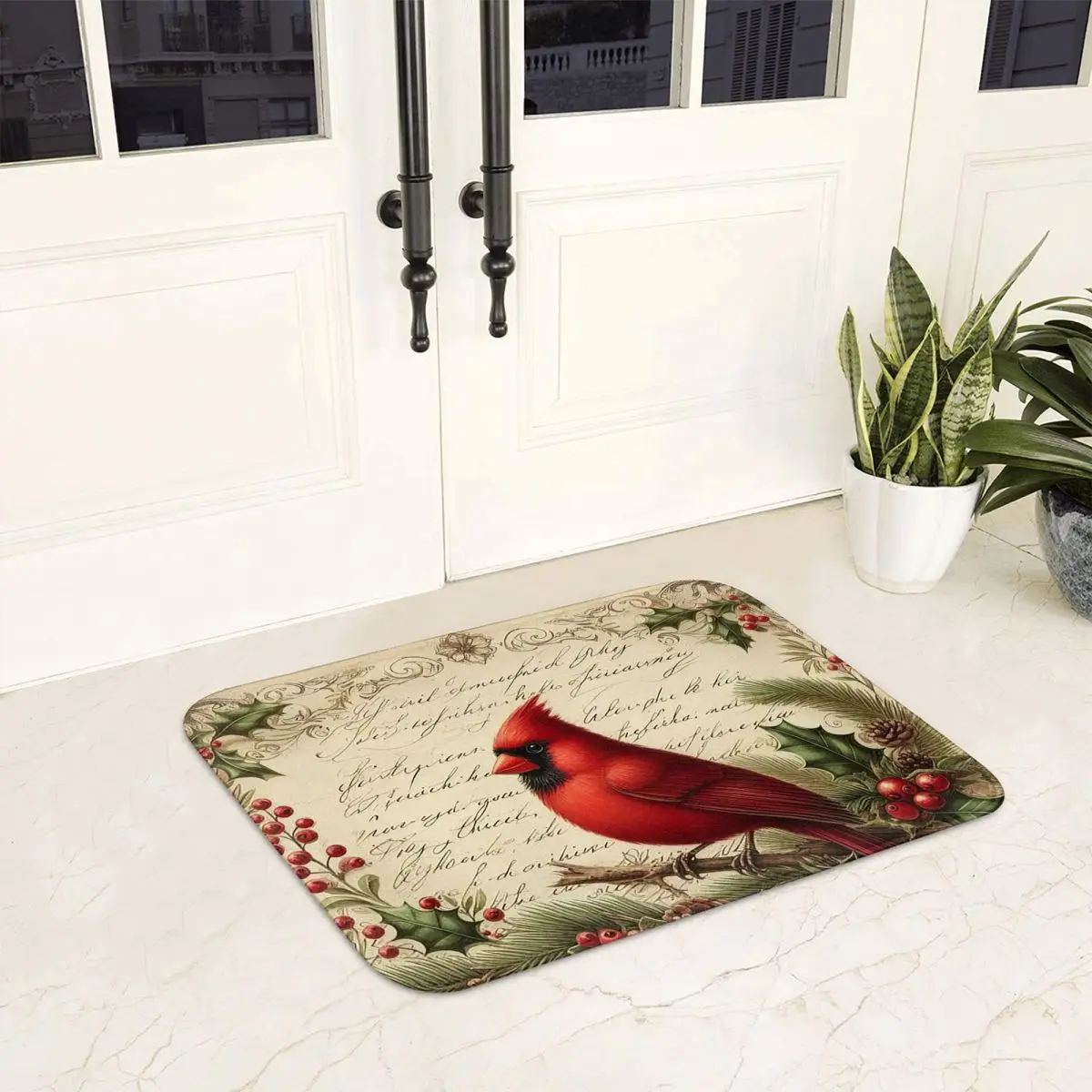 Christmas Cardinal Painting Non-slip Doormat Floor Mat Absorbent Mat Carpet Rug for Kitchen Entrance Home Balcony Footpad Mats