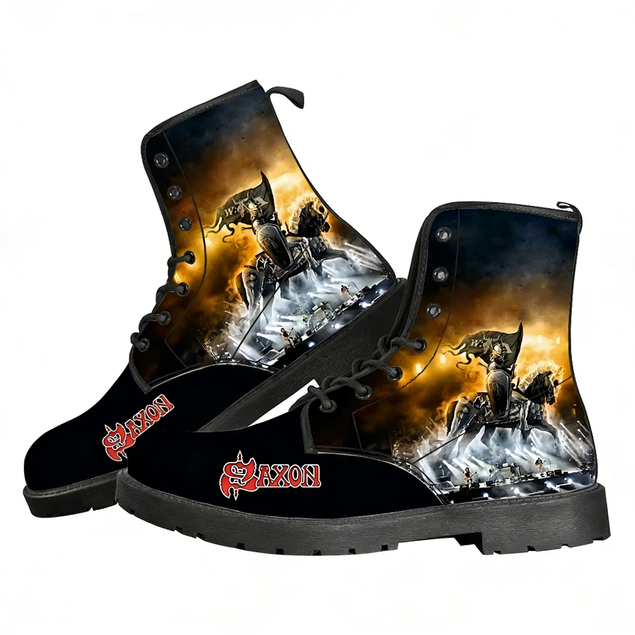 

Saxon Band Boots Mens Womens Teenager Shoes Casual Boot Outdoor Light High Quality Couple Print Pattern Text Customized Shoes