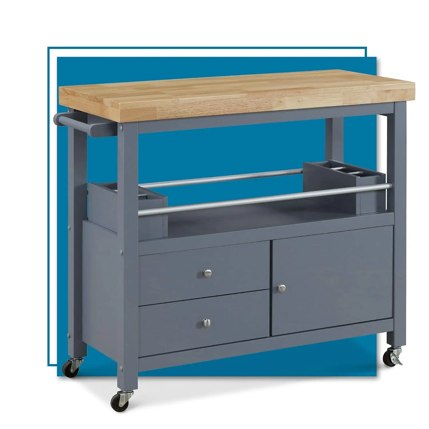 Gray Kitchen Island Cart with Storage, Butcher Block Top, Rolling Wheels & Portable Cabinet for Home, Customized